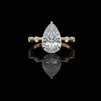 3.00 CT Bright Pear Cut Lab Grown Diamond with Side Accents Gold Vintage Inspired Ring for Her