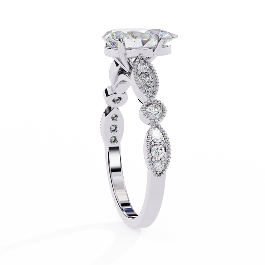 Vintage Pear Cut Moissanite Engagement Ring Marquise Shape Band - view 3