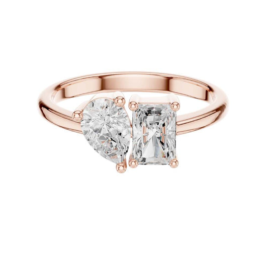 Pear and Radiant Cut Toi Et Moi Moissanite Ring - view 2