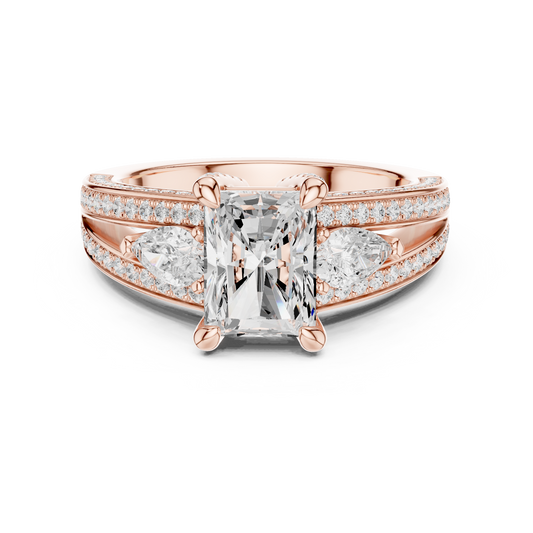 2.00 CT Opulent Radiant Cut Moissanite Diamond Three Stone Bridal Ring Set with Pave Diamond Accents