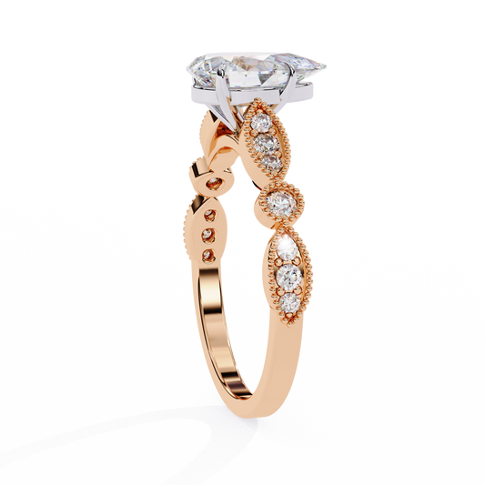 Vintage Pear Cut Moissanite Engagement Ring Marquise Shape Band - view 2