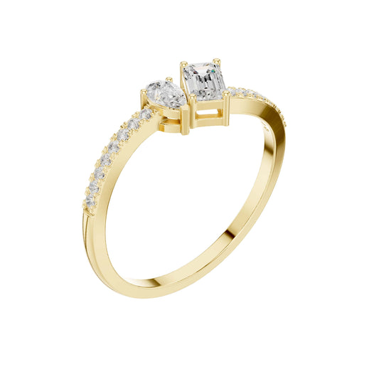 Pear and Emerald Cut Moissanite Toi et Moi Pave Engagement Ring - view 4