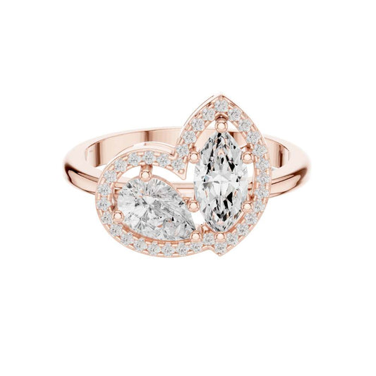 1.56 TCW Graceful Double Lab Grown Diamond Halo Ring with Marquise and Pear Cut Centers