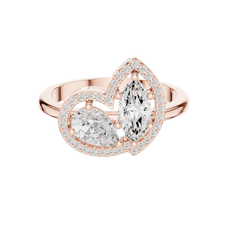 Marquise & Pear Cut Toi Et Moi Halo Moissanite Ring - view 2