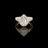 2.50 CT Exquisite Three Stone Pear Cut Moissanite Diamond Halo Ring with Round Side Stones Statement Ring