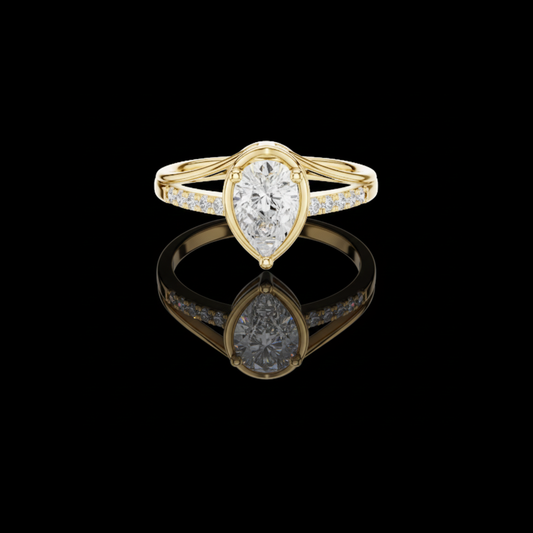 1.32 CT Classic Pear Shaped Bezel Set Moissanite Diamond Ring with Pave Diamond Accents