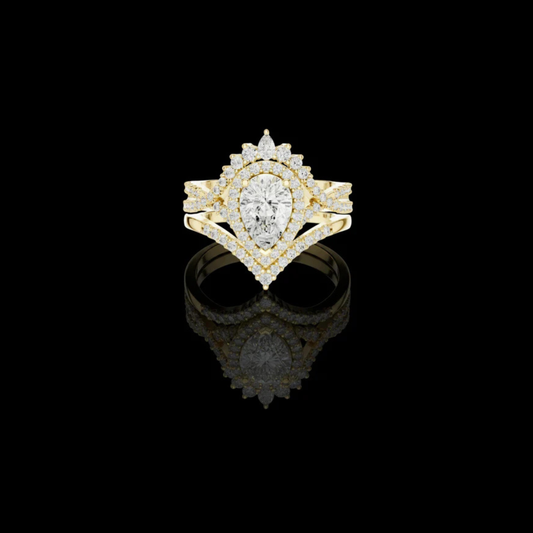 0.57 TCW Regal Vintage Inspired Pear Cut Crown Halo Lab Diamond Statement Ring