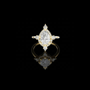 1.81 CT Celestial Prism Pear Cut Moissanite Diamond Ring Gold with Halo Accents For Stillness Love