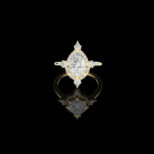 1.81 CT Celestial Prism Pear Cut Lab Grown Diamond Ring Gold with Halo Accents For Stillness Love