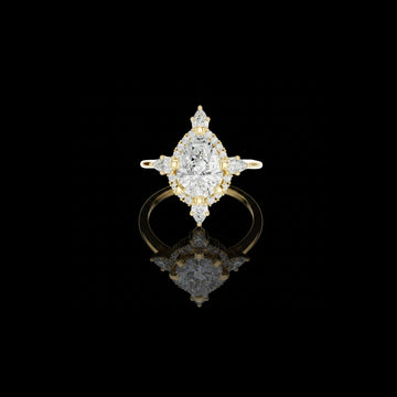 2.50 CT Celestial Prism Pear Cut Moissanite Diamond Ring Gold with Halo Accents For Stillness Love