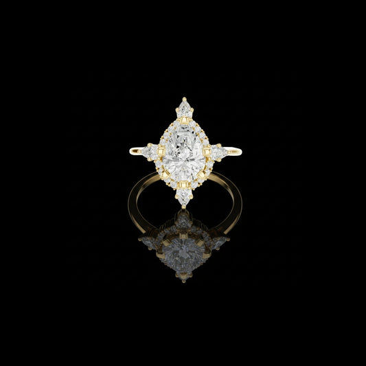 2.50 CT Celestial Prism Pear Cut Lab Grown Diamond Ring Gold with Halo Accents For Stillness Love