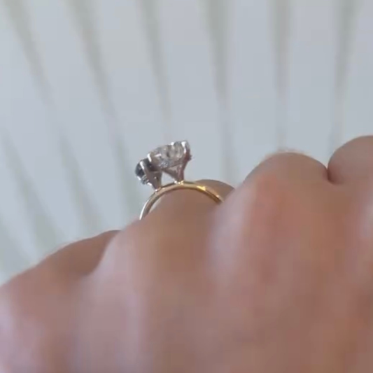 Pear Cut Black and White Moissanite Toi et Moi Ring - view 3