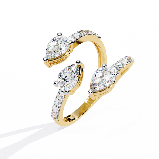Triple Marquise Cut Moissanite Open Wrap Ring with Pavé Band - view 2
