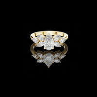 2.00 CT Heirloom Pear Cut Lab Diamond Ring with Petal Accents in High Polish Gold For Confident Girl