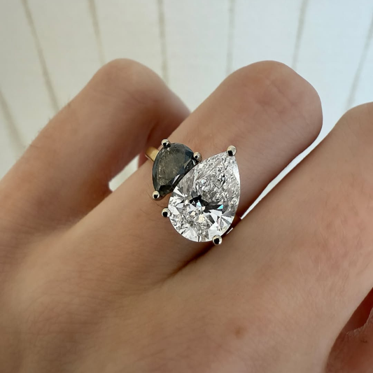 2.20 TCW Beautiful Pear Cut Lab Grown Diamond Toi Et Moi Asymmetrical Luxury Statement Ring