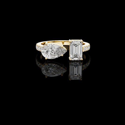 1.00 CT Contrast Pear and Emerald Cut Lab Grown Diamond with Round Diamond In Band