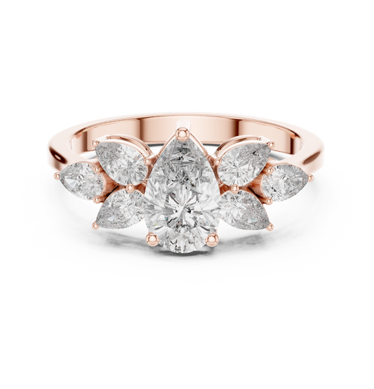 0.75 CT Heirloom Pear Cut Moissanite Diamond Ring with Petal Accents in High Polish Gold For Confident Girl