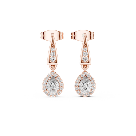 0.27 CT Sparkle-Enhanced Pear Halo Drop Moissanite Earrings in Gold with Tapered Pave Link Brilliance For Her