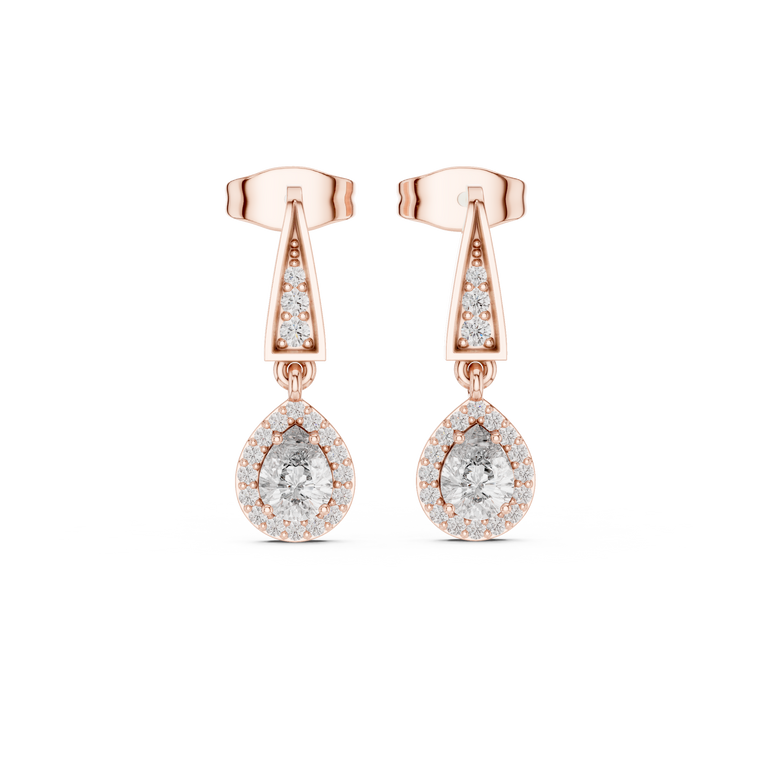 Geometric Chevron Pear Cut Halo Drop Earrings - view 2