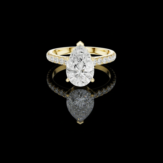 2.50 CT Elegant Pear Cut  Moissanite Diamond with Pave Accents and Cathedral Setting Luxury Bridal Ring