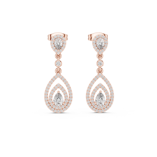 0.39 CT Ethereal Teardrop Halo Drop Moissanite Earrings in Gold with Layered Pear Cut Brilliance For Glam Girl