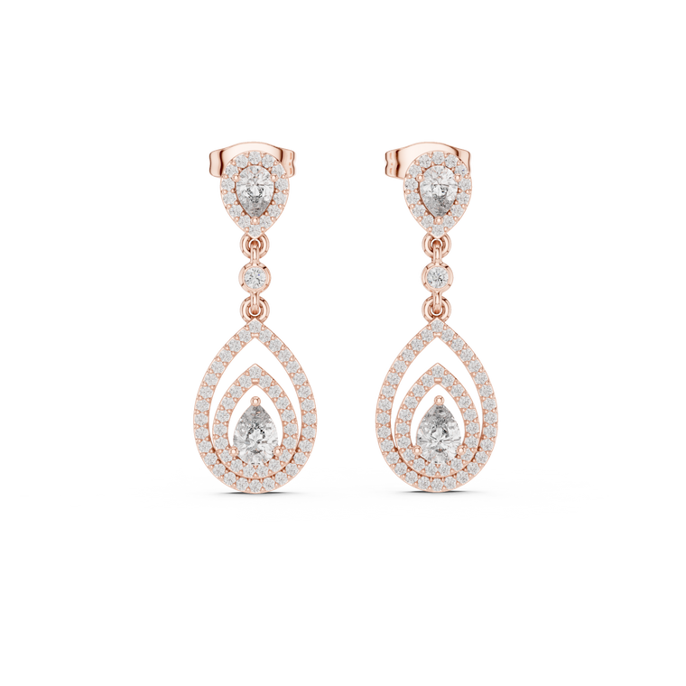 Interlinked Pear Cut Floating Halo Drop Earring - view 2
