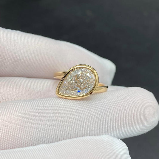 3.00 CT Elegant Lab Grown Pear Shaped Diamond Bezel Set Minimalist Luxury Statement Ring