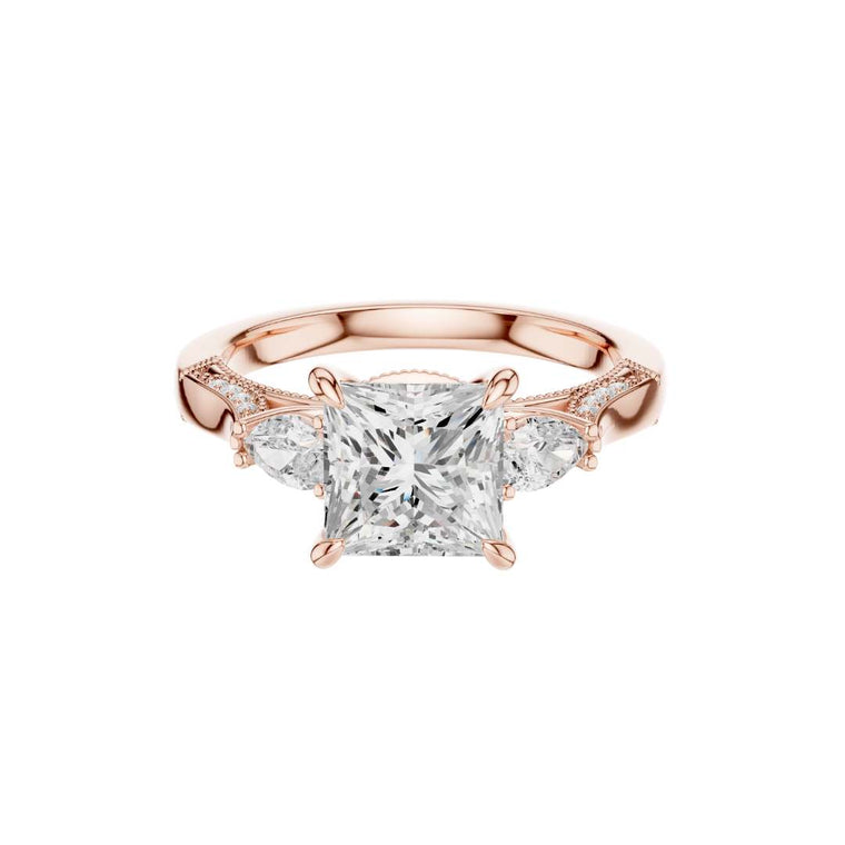 Princess Three Stone Lab Diamond Filigree Cathedral Ring - view 2