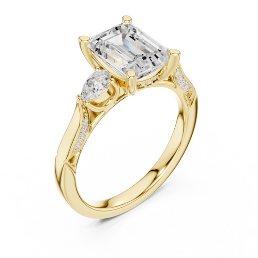 Emerald Cut Lab Diamond With Side Stone Pave Engagement Ring - view 2