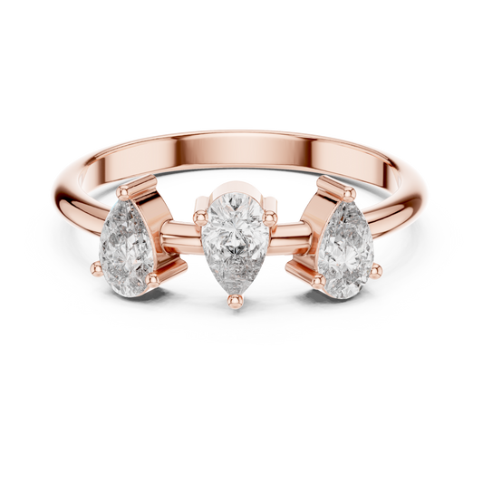 0.50 TCW Contemporary Three Stone Ring Featuring Pear Cut Moissanite Diamond in a Floating Bar Setting