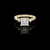 2.20 CT Shiny Cushion Cut Center Moissanite Diamond Three Stone Ring with Round Brilliant Side Diamonds