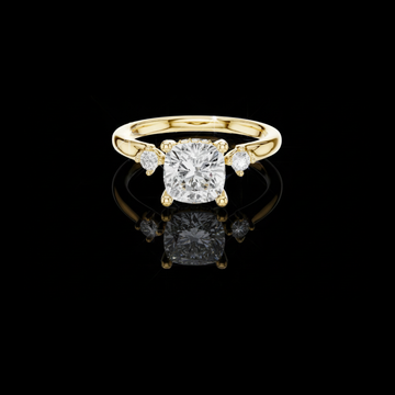 2.20 CT Shiny Cushion Cut Center Lab Grown Diamond Three Stone Ring with Round Brilliant Side Diamonds