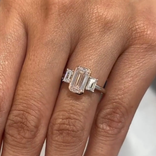 Emerald Cut Lab Diamond Three Stone Engagement Ring - view 4
