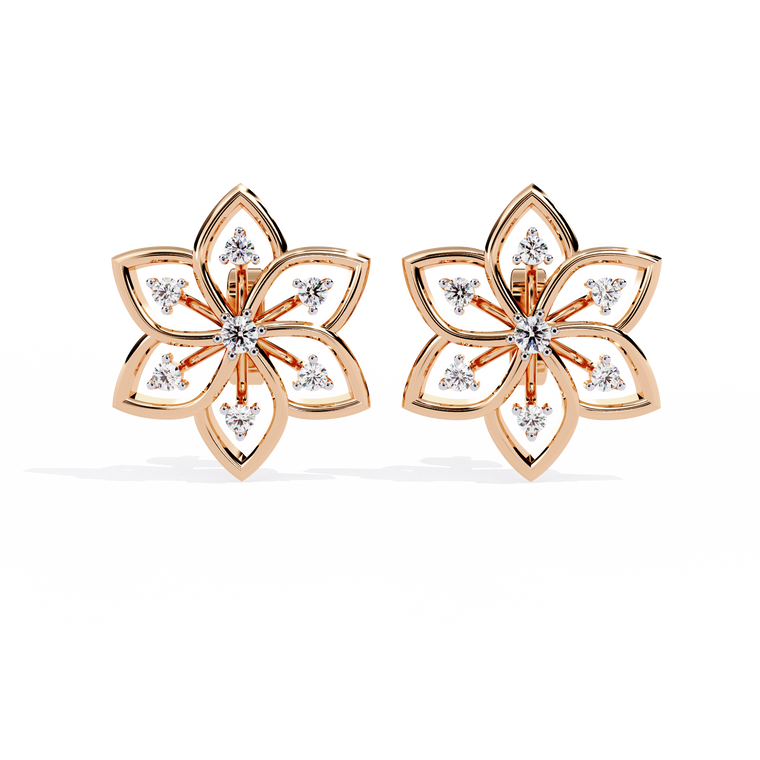 Lotus Round Center Floral Stud Earrings with Round Side Stones - view 2