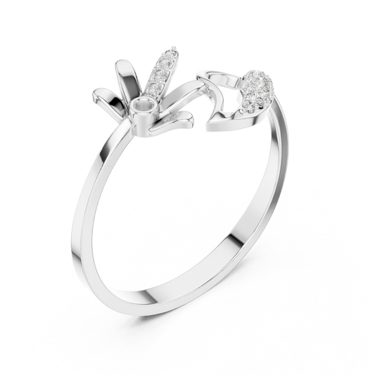 Floral Vine Moissanite Open Ring with Pave Leaf Accent - view 4