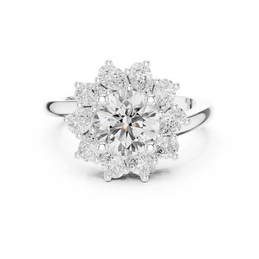 Round Brilliant Moissanite Floral Cluster Engagement Ring - view 3