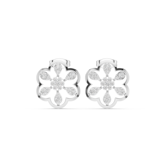 Scalloped Flower Petal Round Lab Diamond Openwork Stud Earrings - view 3