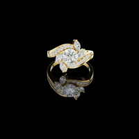 2.00 CT Designer Floral Inspired Round Moissanite Diamond Ring with Marquise Accents and Pave Split Shank