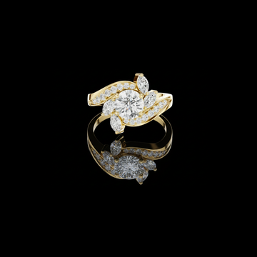 2.00 CT Designer Floral Inspired Round Moissanite Diamond Ring with Marquise Accents and Pave Split Shank