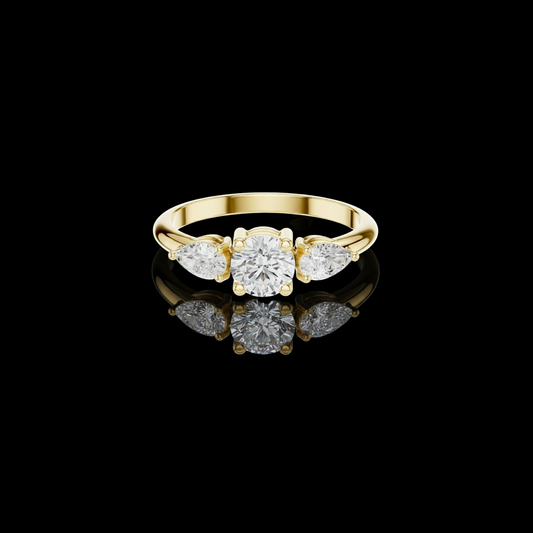0.50 CT Petal Grace Round Brilliant Moissanite Diamond Ring with Pear Cut Side Accents