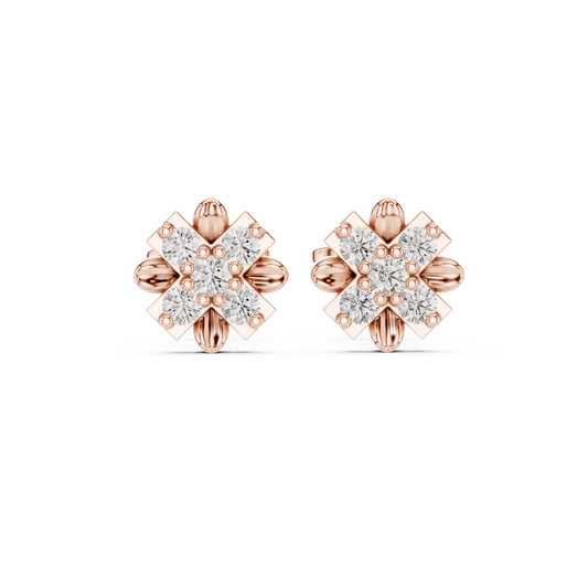 0.31 TCW Floral Cross Moissanite Diamond Stud Earrings with Sculpted Petal Motif Cluster