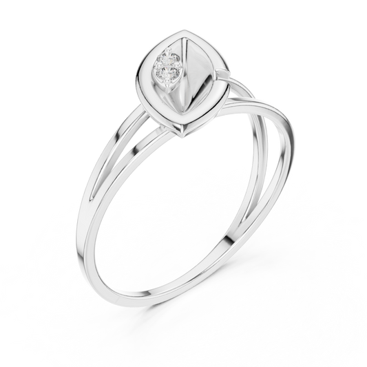 Leaf Solitaire Ring with Bezel Set Moissanite Round Accent - view 4