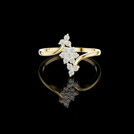 0.20 TCW Floral Cluster Lab Diamond Bypass Ring in Polished Gold Elegant Multi-Round Stone Statement Design