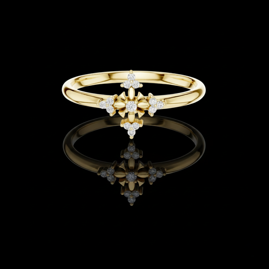 0.10 TCW Petite Moissanite Diamond Blossom Delicate Vintage Inspired Flower Ring Dainty Stackable Jewelry