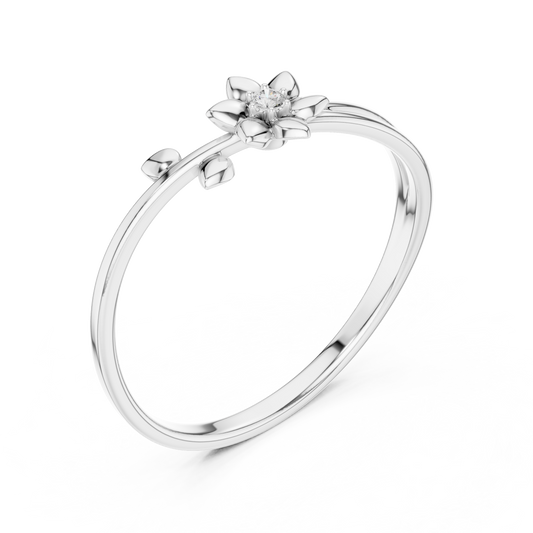 Minimalist Flower Ring with Round Moissanite - view 4