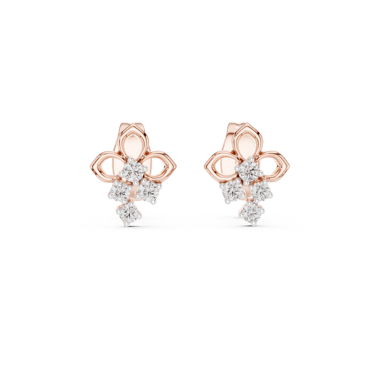 Elowen Clover Round Petite Floral Drop Stud Earrings - view 2