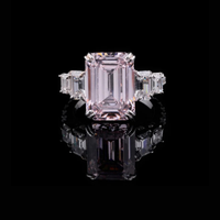 2.00CT Emerald Cut Pink Moissanite Ring with Side Step Cut Diamond Ring For Her