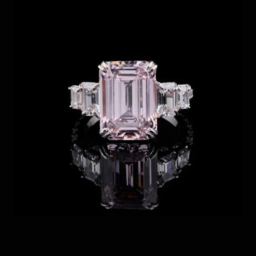 2.00CT Emerald Cut Pink Moissanite Ring with Side Step Cut Diamond Ring For Her