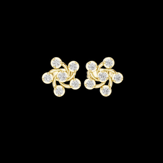 0.39 TCW Golden Pinwheel Swirl Cluster Stud Moissanite Earrings with Dynamic Circular Brilliance For Her