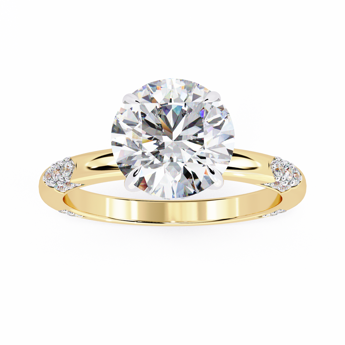 Gold ring with a large diamond and smaller diamonds 